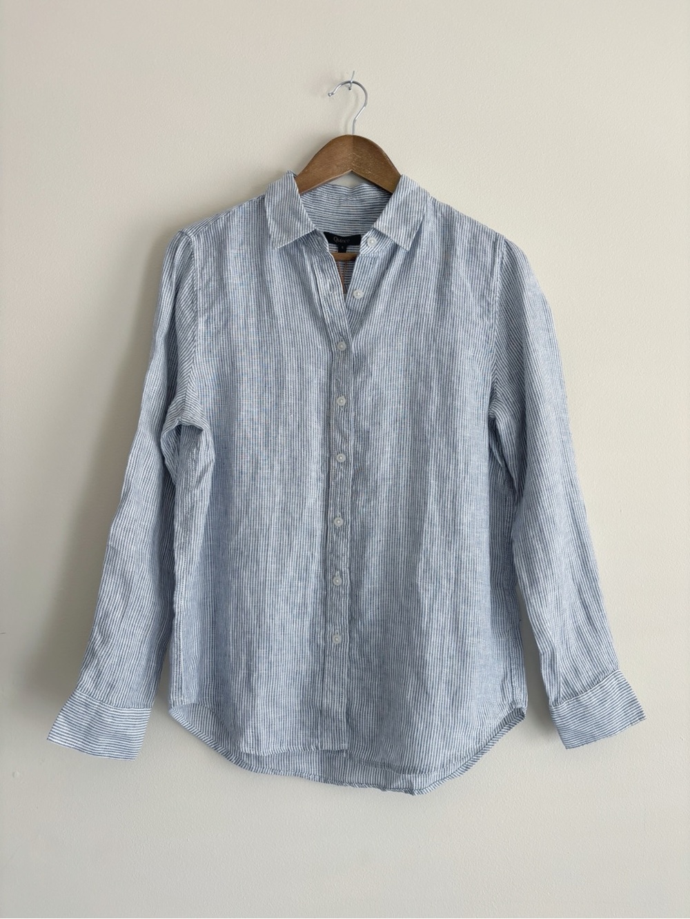 Quince Blue Pinstripe 100% European Linen Long Sleeve Shirt Small NEW NWT